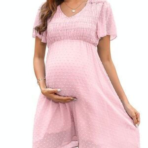 MISSKY Women's Maternity Dress - Pink Polka Dot (S)
